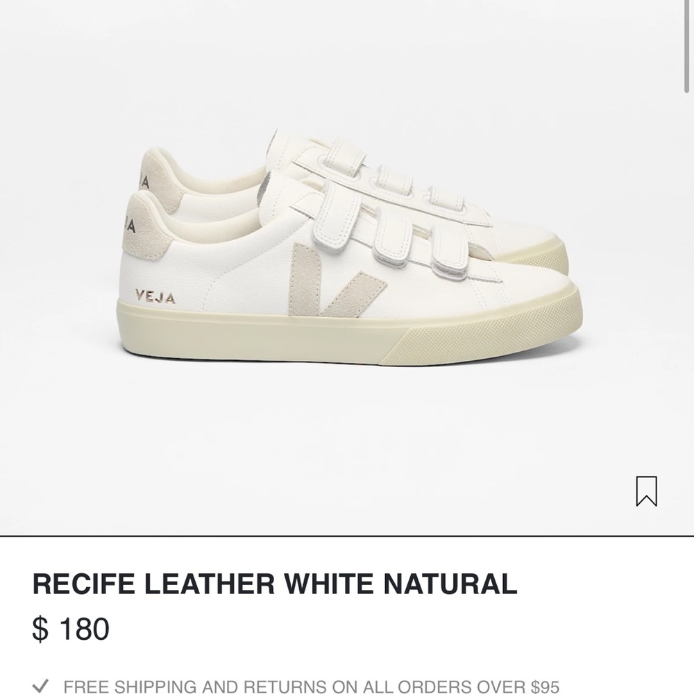 Veja White and Natural Leather Sneakers- Velcro